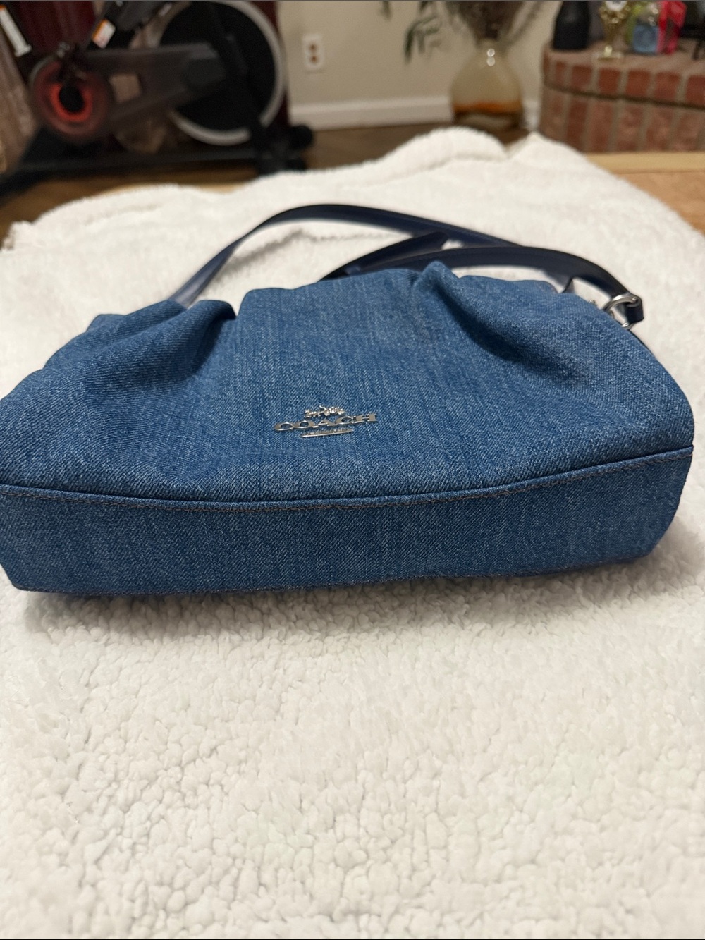 Coach Denim Ruched Crossbody in Blue with Navy Strap - Picture 5 of 8